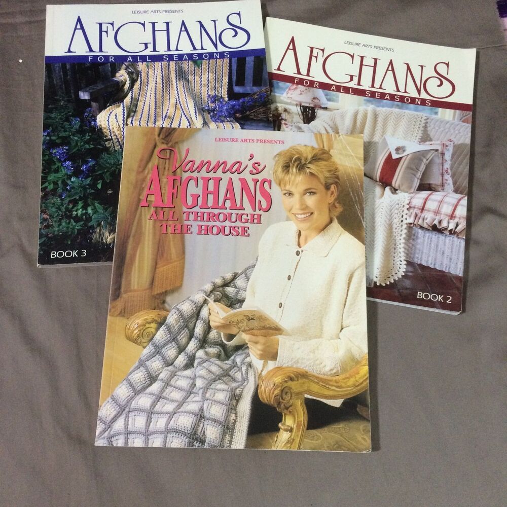 3 Vintage Crochet Afghan Pattern Books Vanna White All Through House Leisure Art